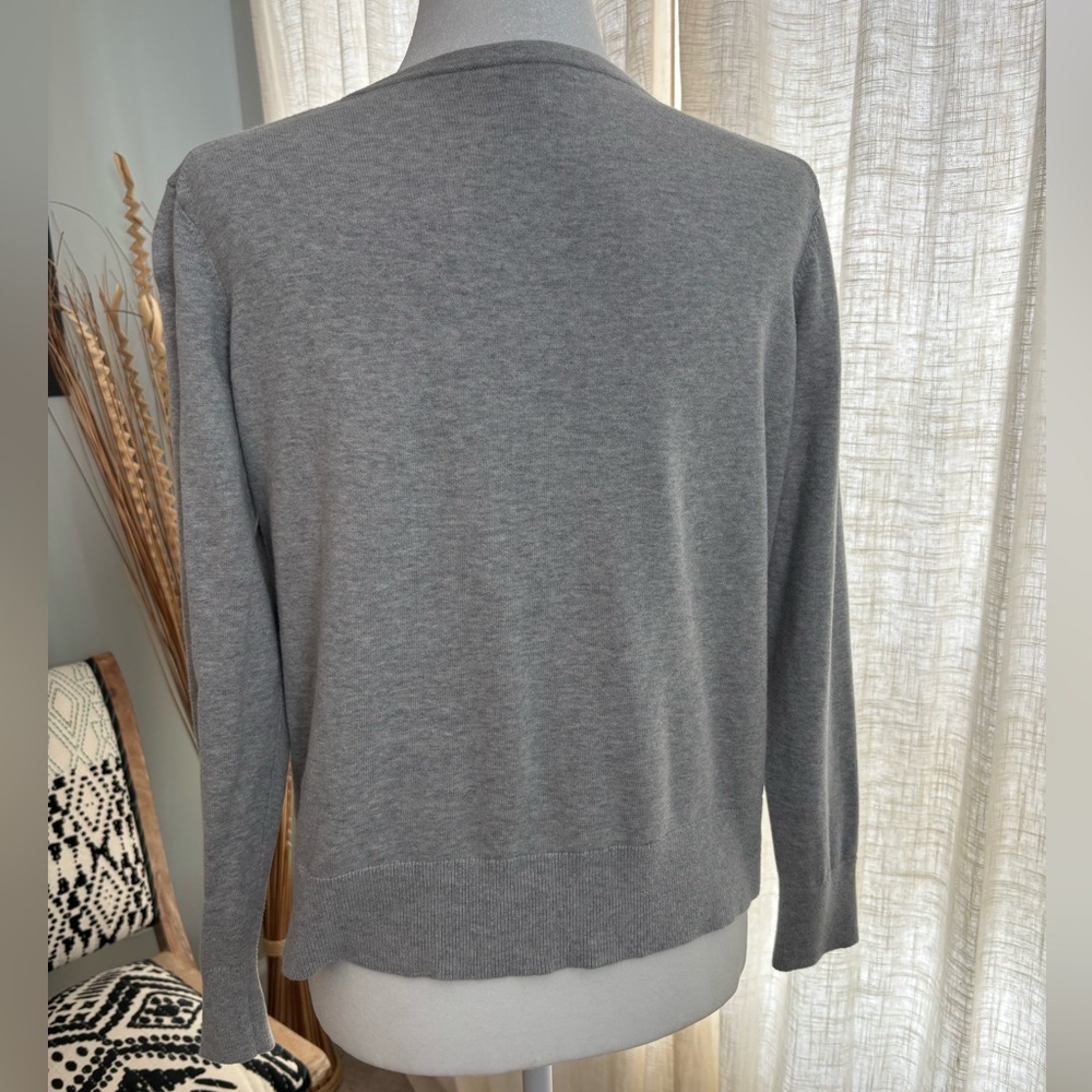 Land’s End Light Gray Button-Front Crewneck Cardigan Cotton - Picture 5 of 6